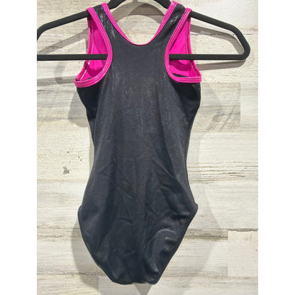 Alpha Factor Aerial Leotard Girls Large Pink Black Shiny Gymnastics EUC3
