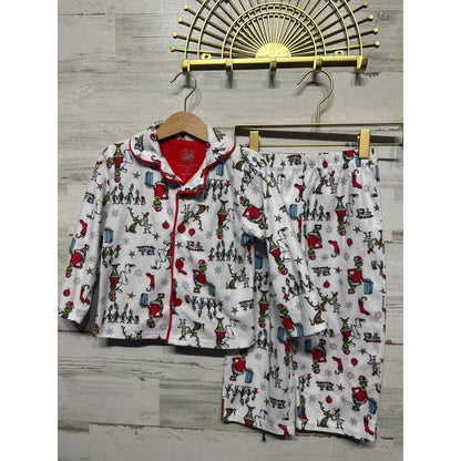 Dr Seuss The Grinch Pajama Set Girls 3T White Red Fleece 2pc EUC0