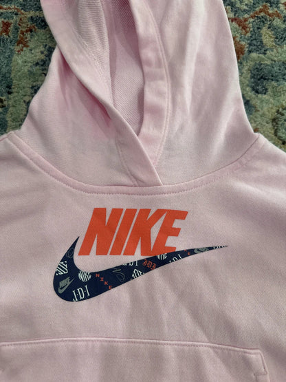 Nike Hoodie Girls Small Pink Cropped Graphic Logo Pullover EUC1