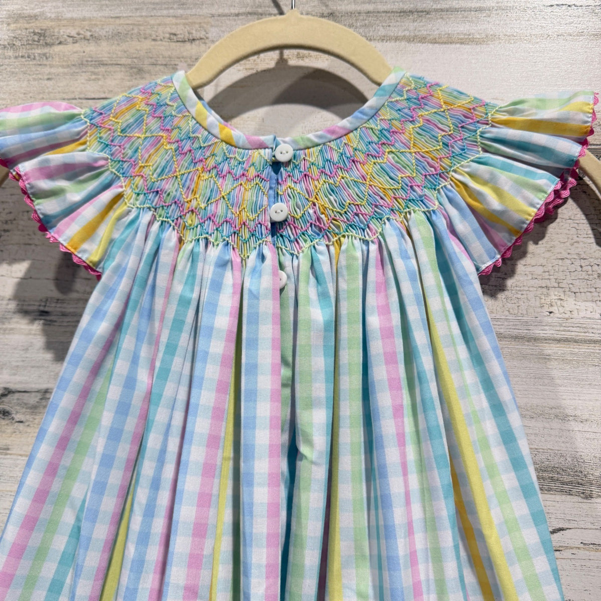 Nola Smocked Handmade Bishop Dress Girls 5T Pastel Gingham Plaid Southern5