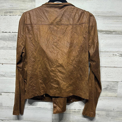GB Moto Jacket Women XL Brown Faux Suede Draped Asymmetric EUC2