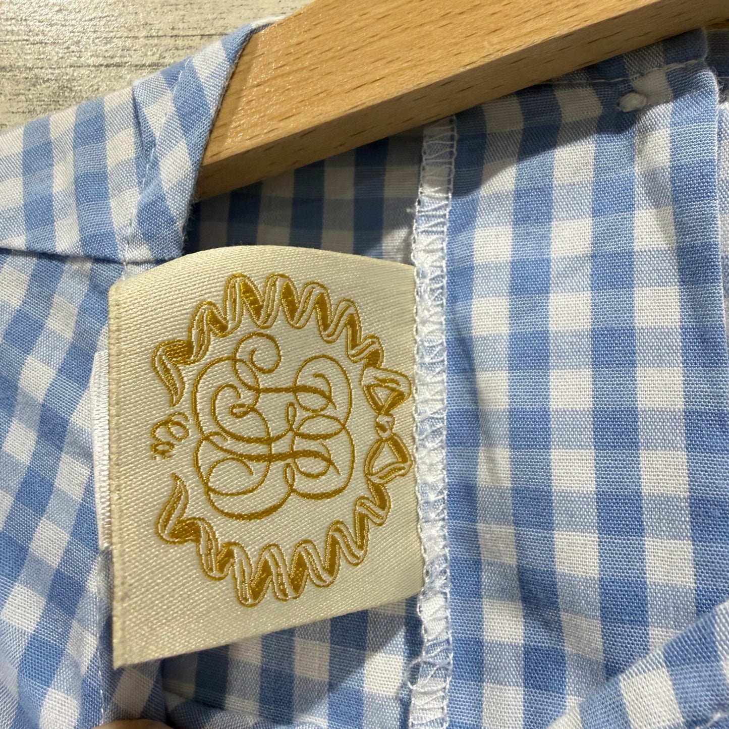 The Beaufort Bonnet Company Blouse Girls 3T Blue Gingham Bow Preppy2