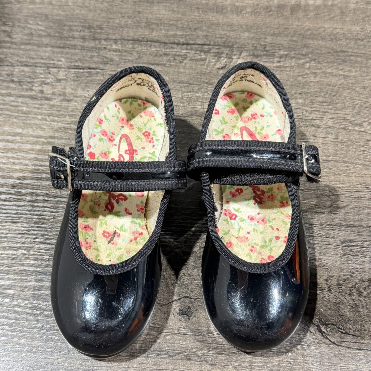Capezio Tap Shoes Girls 7.5 Toddler Black Patent Mary Jane Tele Tone Dance GUC8