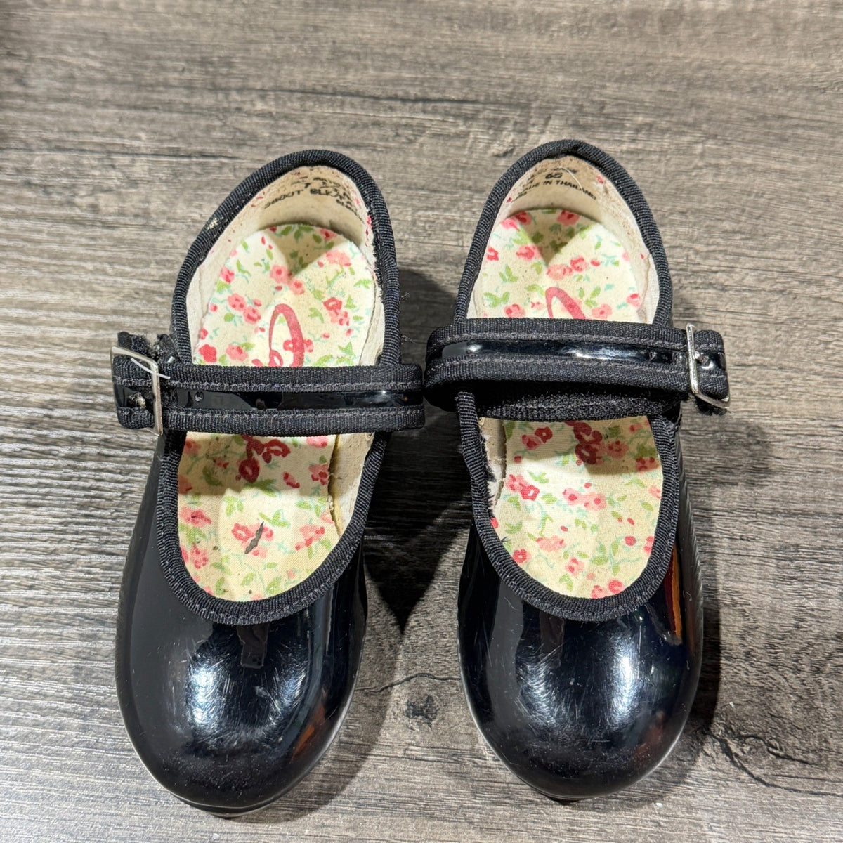 Capezio Tap Shoes Girls 7.5 Toddler Black Patent Mary Jane Tele Tone Dance GUC8