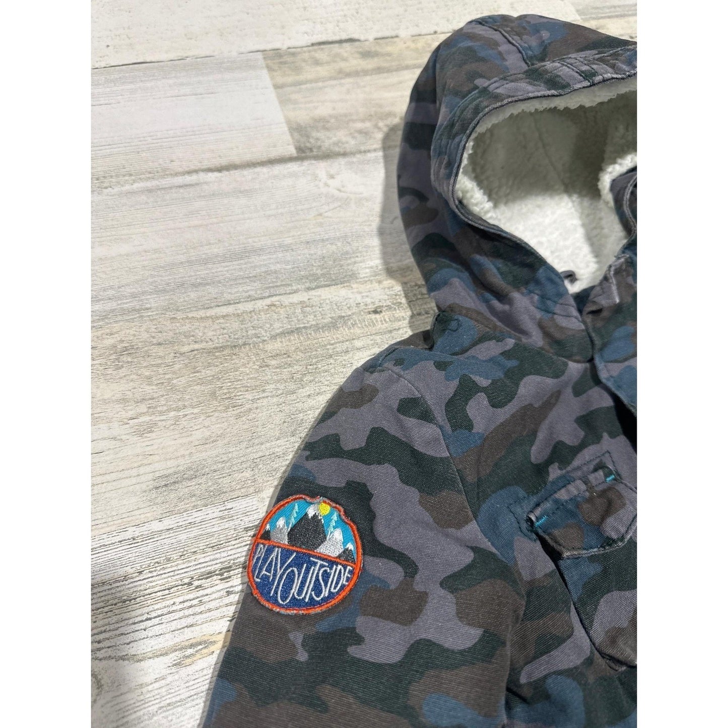 Cat & Jack Utility Jacket Boys 12M Blue Camo Fleece Lined Hooded2