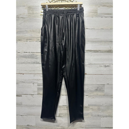 Cherish Pleather Drawstring Joggers Women Small Black Faux Leather Pants NWT0