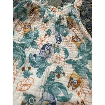 Bluey Romper Girls 3-6m White Blue Bingo Gauze Bubble EUC1