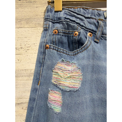 Levi's Wide Leg Jeans Girls Size 10 Blue Distressed Rainbow Denim EUC1