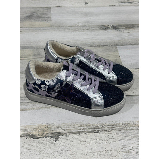 Steve Madden Sneakers Girls Size 4 Black Silver Glitter Star Floral NWT0