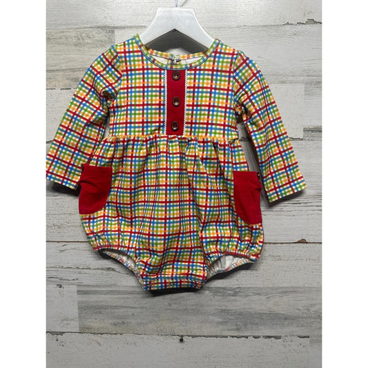 Swoon Baby Romper Girls 12M Rainbow Plaid Long Sleeve Bubble NWT0