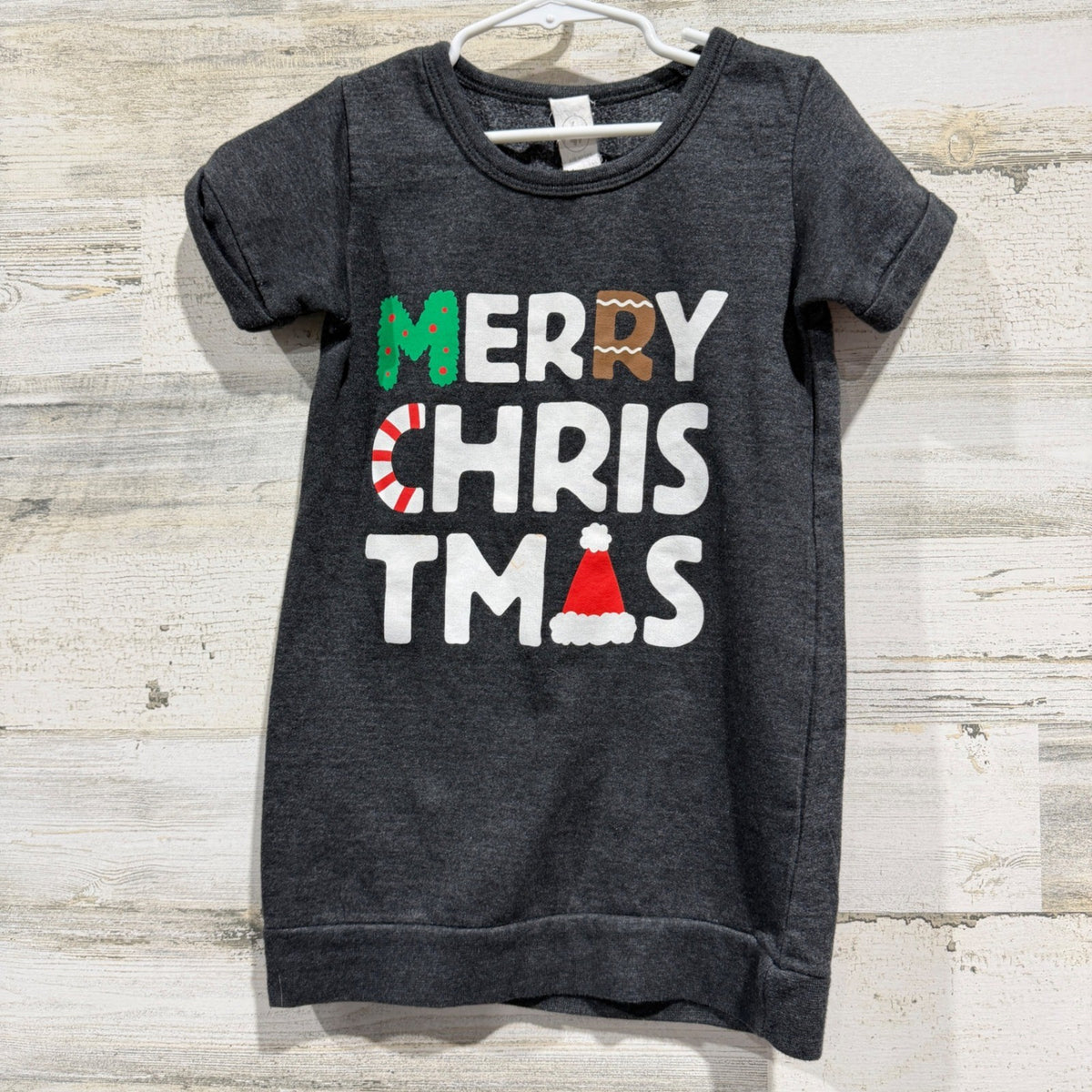 Air Waves Christmas Tunic Girls 5T Gray Merry Graphic Holiday Festive EUC0