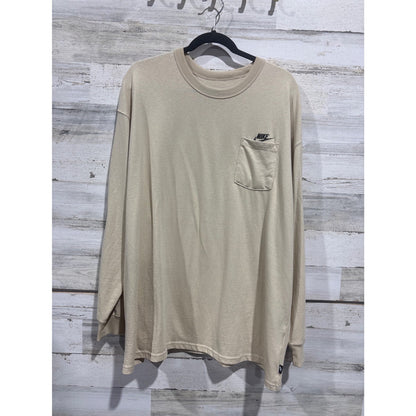Nike Long Sleeve Shirt Mens XXL Tan Loose Fit Pocket Tee Sportswear EUC0
