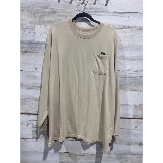 Nike Long Sleeve Shirt Mens XXL Tan Loose Fit Pocket Tee Sportswear EUC0