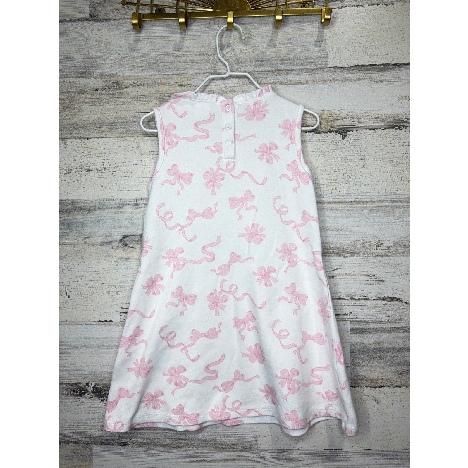 The Beaufort Bonnet Company Dress Girls 4T White Pink Bow Pima Cotton EUC3