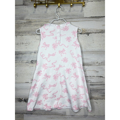 The Beaufort Bonnet Company Dress Girls 4T White Pink Bow Pima Cotton EUC3