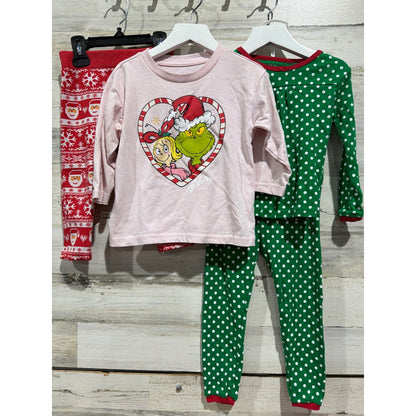 Holiday Bundle Girls 2T Pink Green Red Grinch Santa Just One You Pajamas EUC0