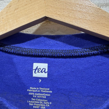 Tea Collection Long Sleeve Shirt Boys 7 Blue Brown Bear Print EUC1