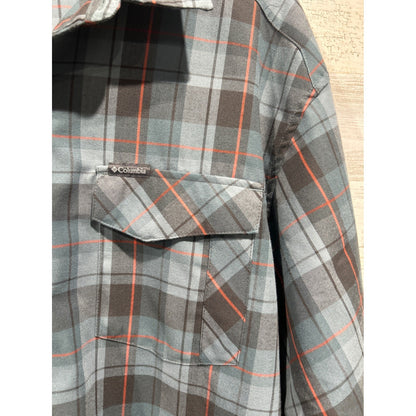 Columbia Plaid Button Up Shirt Men XXL Blue Orange Omni-Wick Gorpcore EUC2