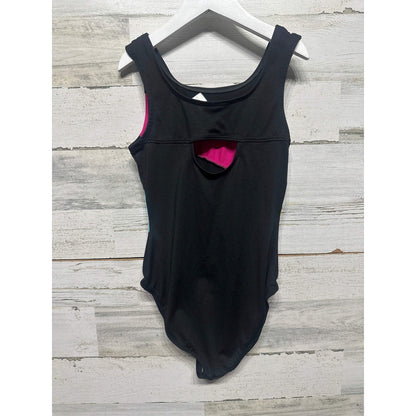 Moret Active Leotard Girls 8-10 Black Pink Blue Rhinestone Colorblock EUC2