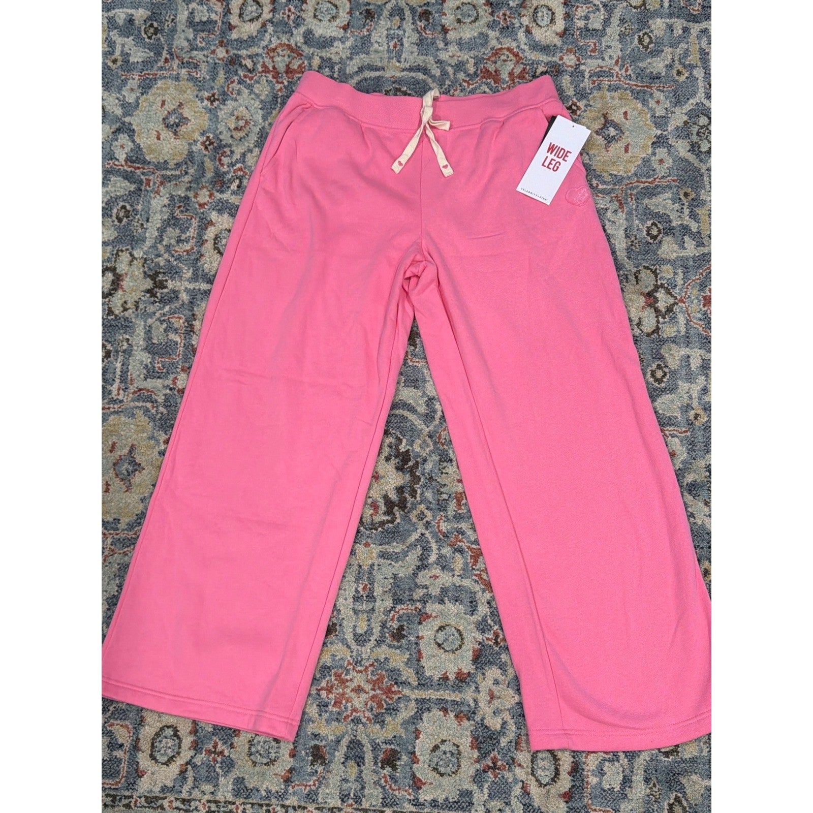 Celebrity Pink Wide Leg Pants Women XXL Pink Fleece Drawstring Barbiecore NWT0