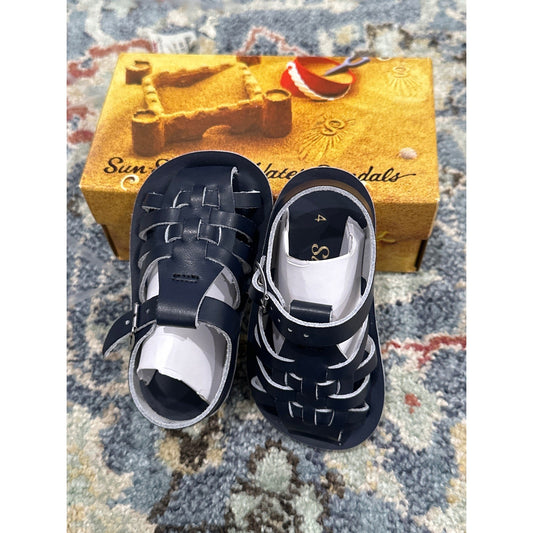 Sun San Sailor Sandals Boys 4 Toddler Navy Blue Leather Fisherman NEW0