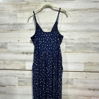 Kaileigh Jumpsuit Women Large Navy Blue Polka Dot Wrap Front Wide Leg EUC4