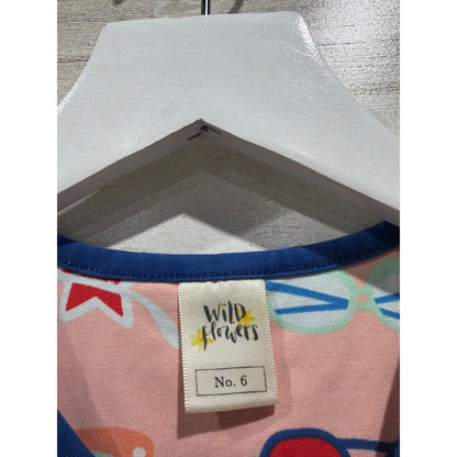 Wildflowers Sunglasses Tunic Dress Girls Size 6 Pink Flutter Sleeve Retro EUC1