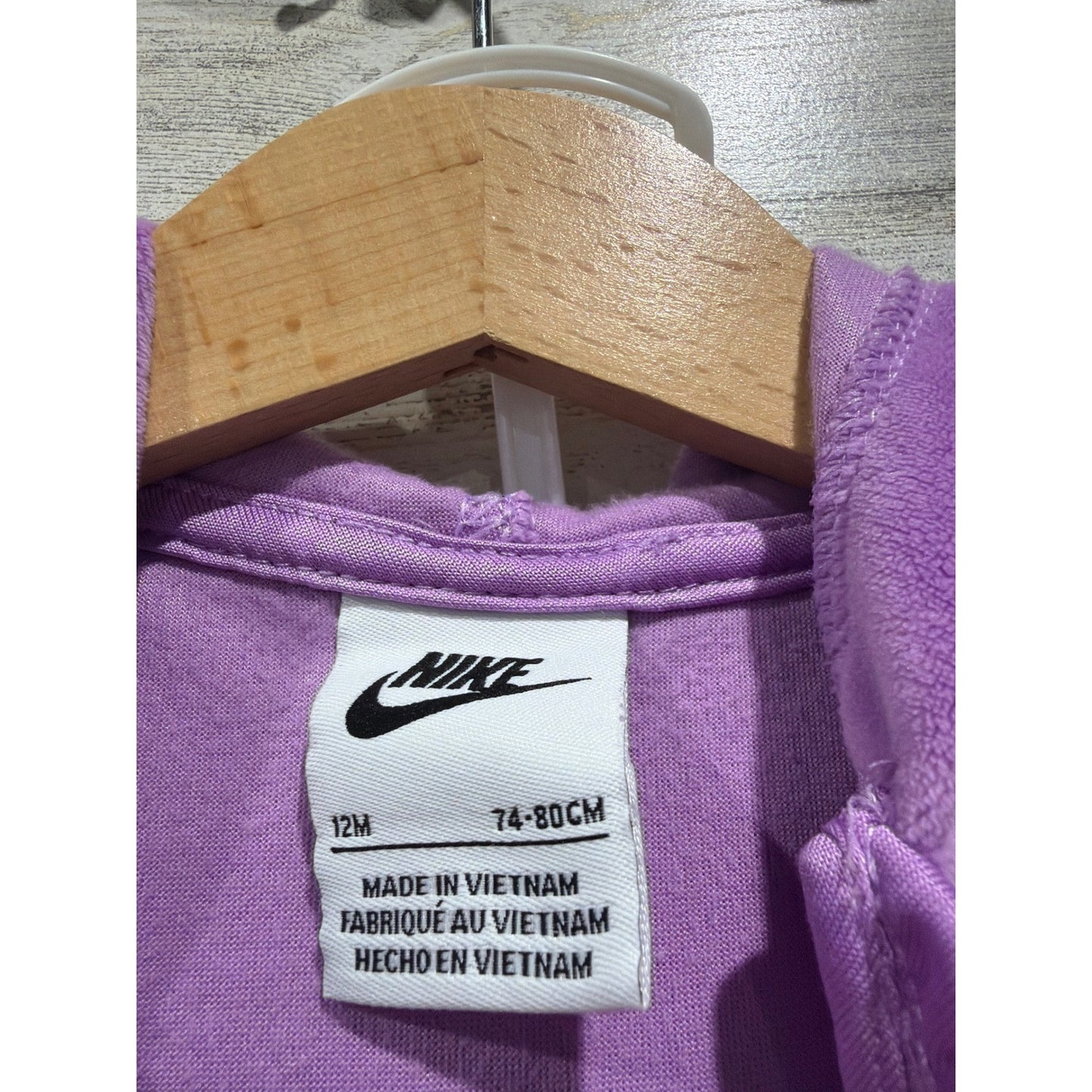 Nike Velour Tracksuit Girls 12M Purple Hooded Jogger Set Sporty EUC2