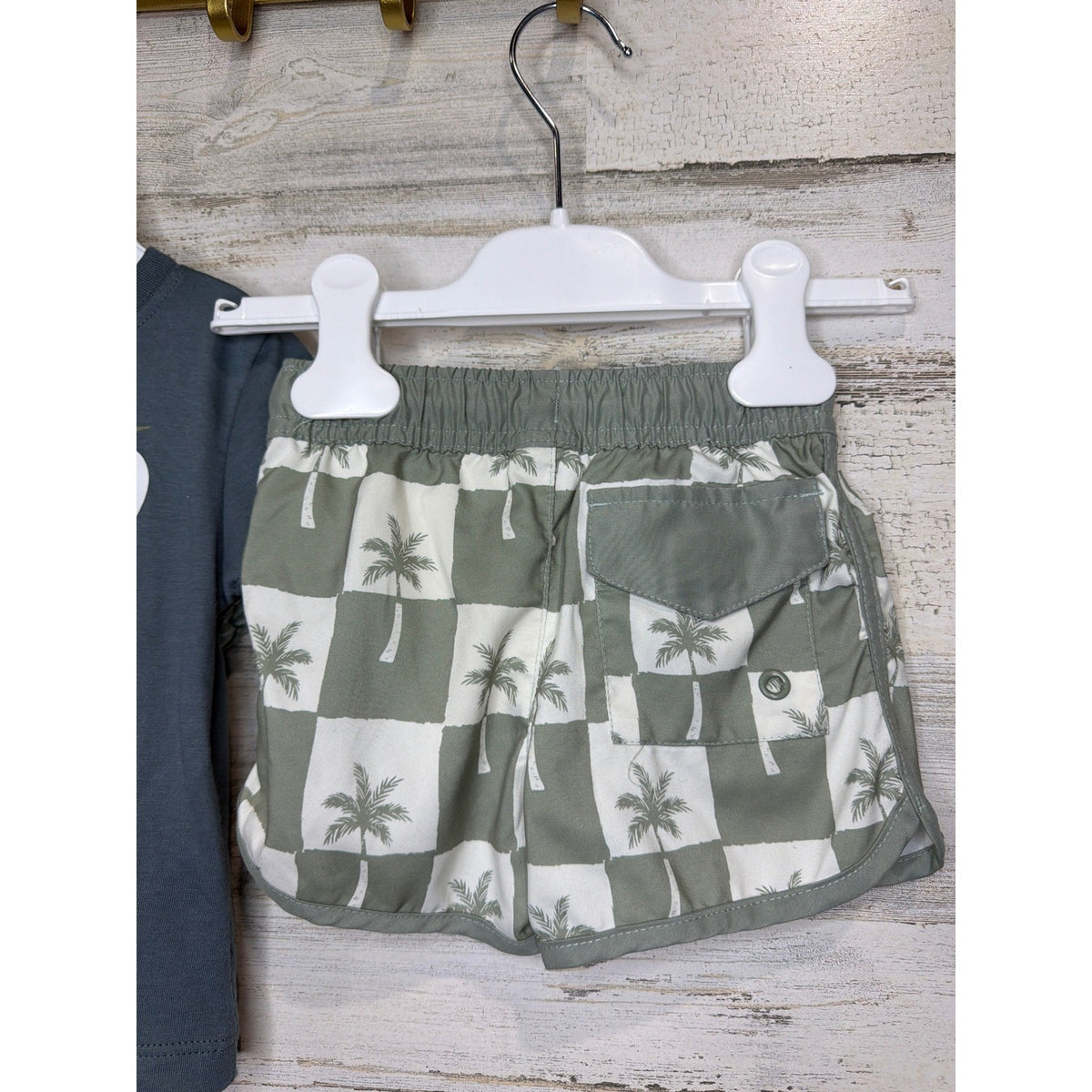 Volcom Hurley Boys 12M Green Grey Linen Set T-Shirt Swim Trunks Bundle Surf4