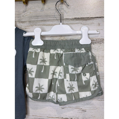 Volcom Hurley Boys 12M Green Grey Linen Set T-Shirt Swim Trunks Bundle Surf4