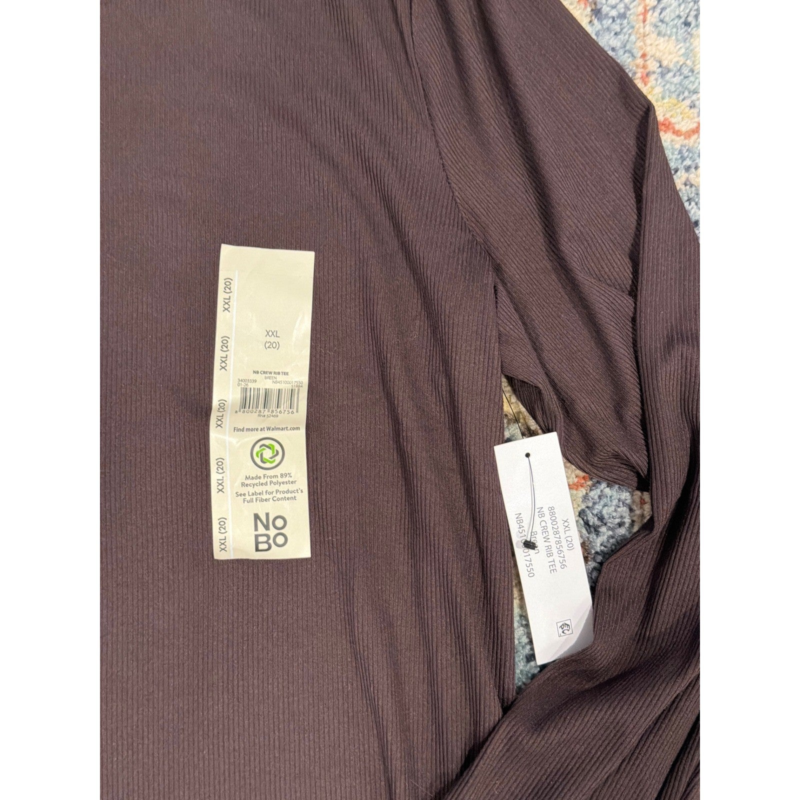Long Sleeve Shirt Women XXL Brown Ribbed Crewneck Basics NWT2
