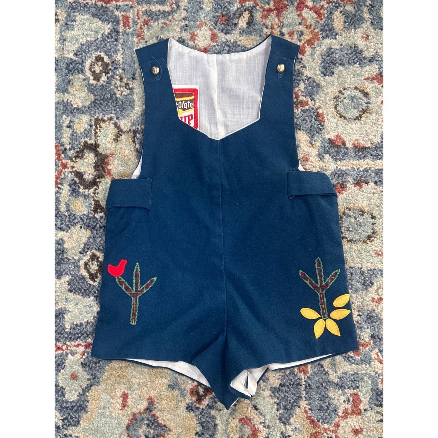 Vintage Chocolate Soup Romper Baby Boys Large 6-12M Blue Nature VTG Applique0
