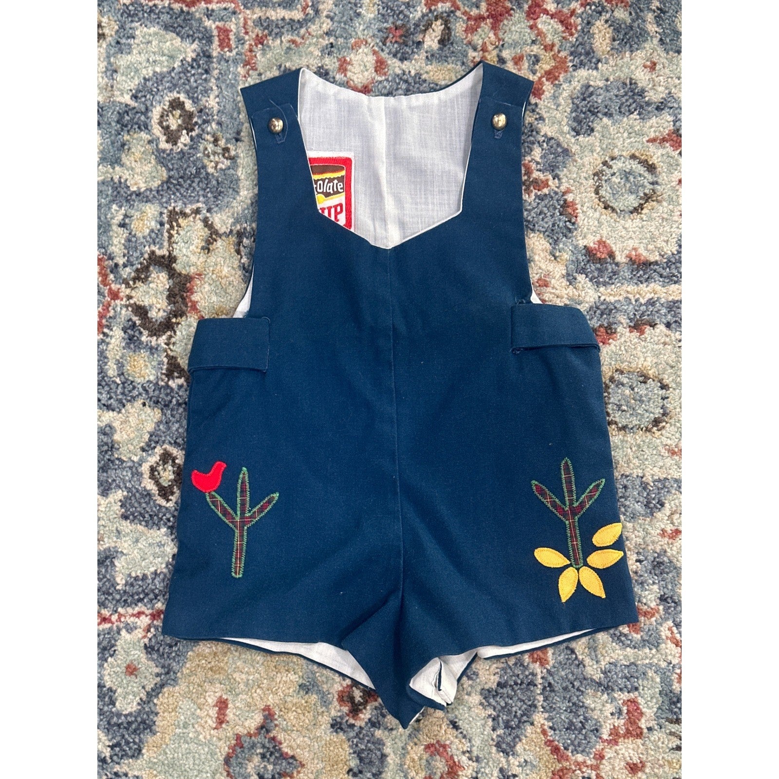 Vintage Chocolate Soup Romper Baby Boys Large 6-12M Blue Nature VTG Applique0