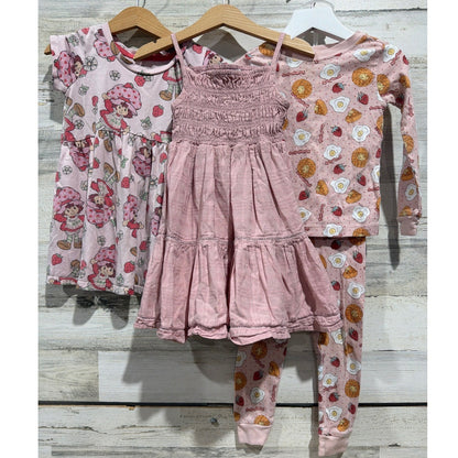Strawberry Shortcake Cupcakes and Cashmere Girls 3T Pink Dress Pajama Lot EUC0