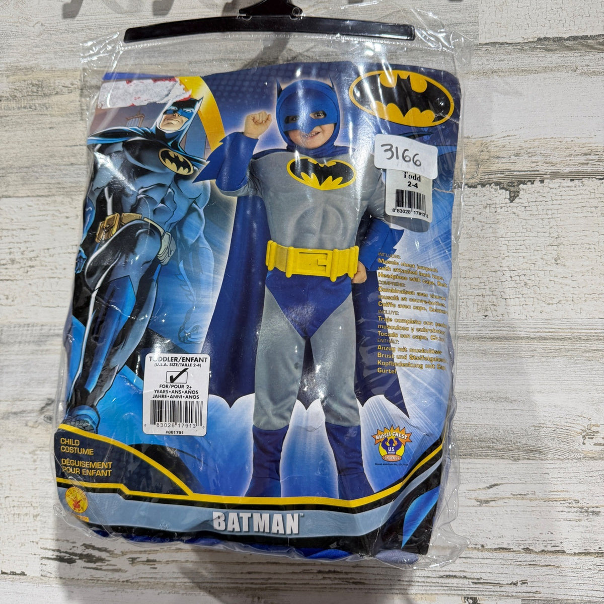 Batman Costume Toddler Boys 2-4 Blue Muscle Chest Superhero Halloween NWT8