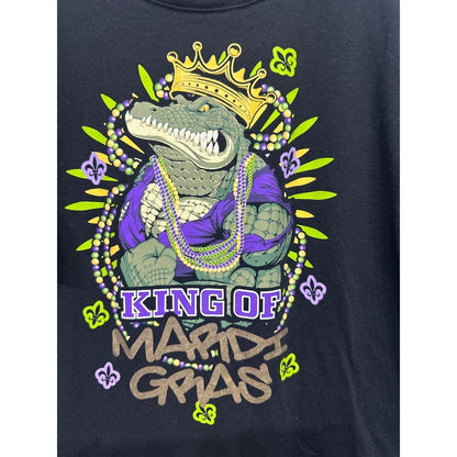 Mardi Gras Graphic T-Shirt Boys 10/12 Black King Gator Alligator1