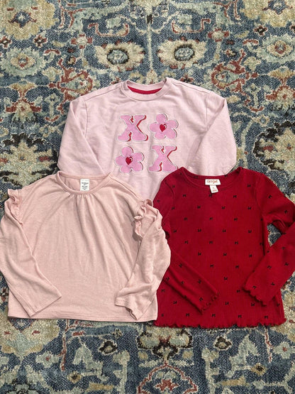 Long Sleeve Top Bundle Girls 4T Pink Red Ruffle Bow Sweatshirt EUC0