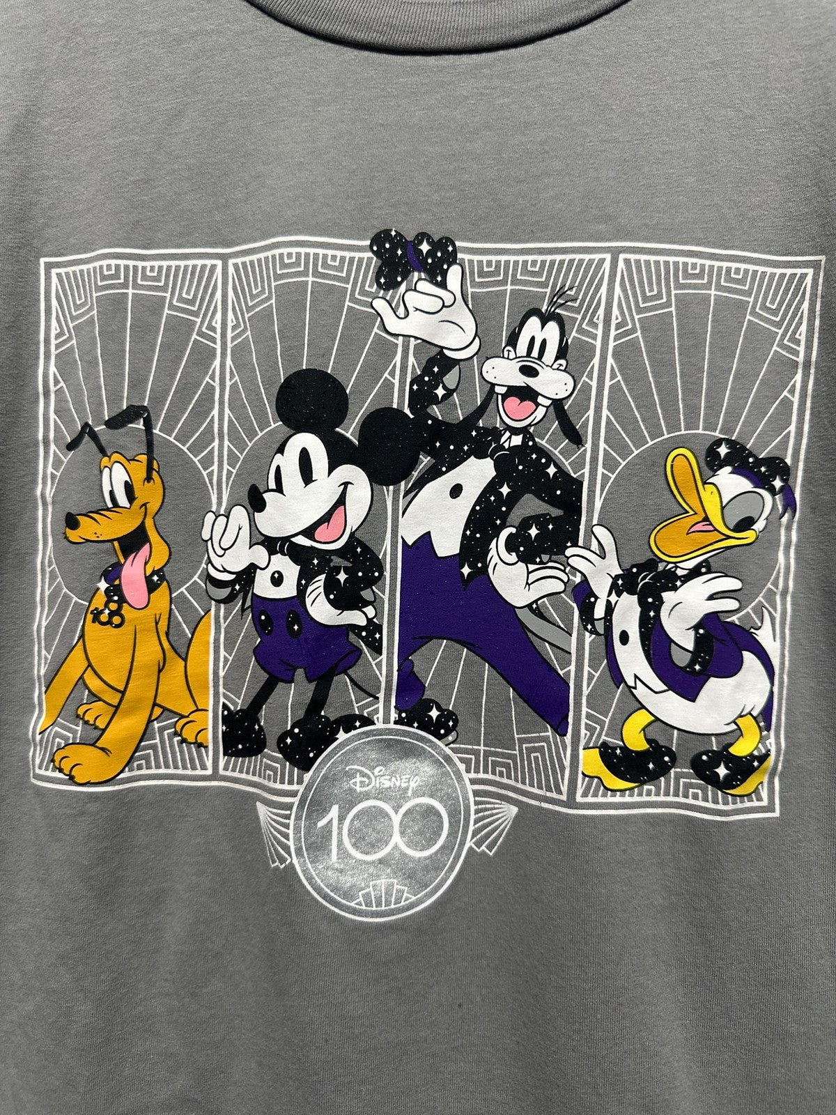 Disney Graphic T-Shirt Kids M Gray 100th Anniversary Mickey Goofy EUC1