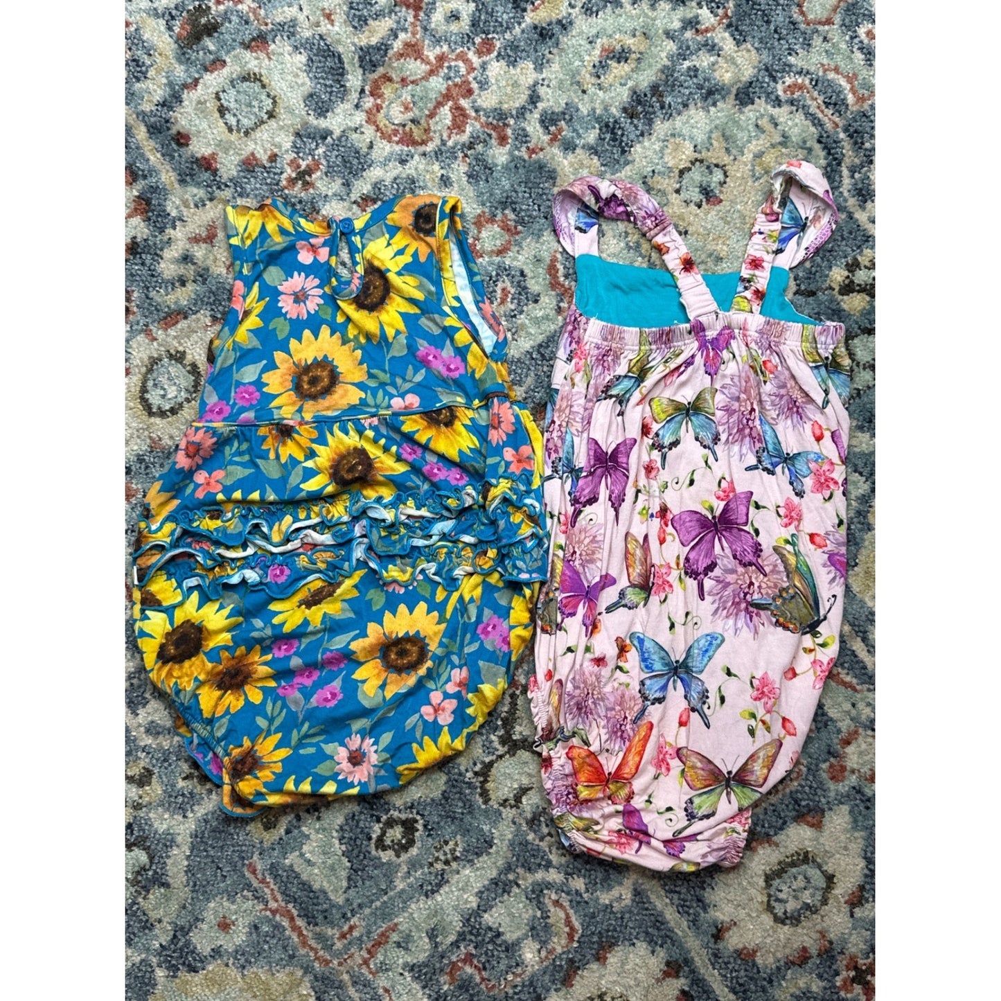 Little Sleepies Posh Peanut Bubble Romper Girls 18-24M Blue Pink Floral EUC3