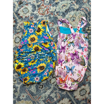 Little Sleepies Posh Peanut Bubble Romper Girls 18-24M Blue Pink Floral EUC3