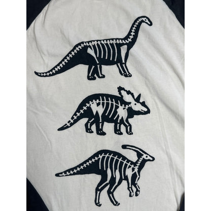Hanna Andersson Raglan Tee Boys 10 Grey Cream Dinosaur Skeleton EUC2