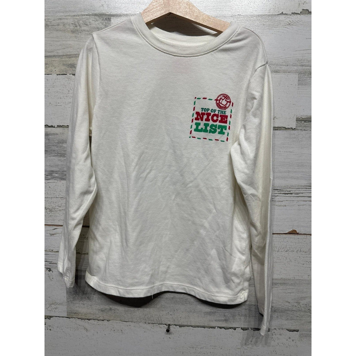 Cat and Jack Long Sleeve T-Shirt Boys 6/7 White Nice List Graphic0