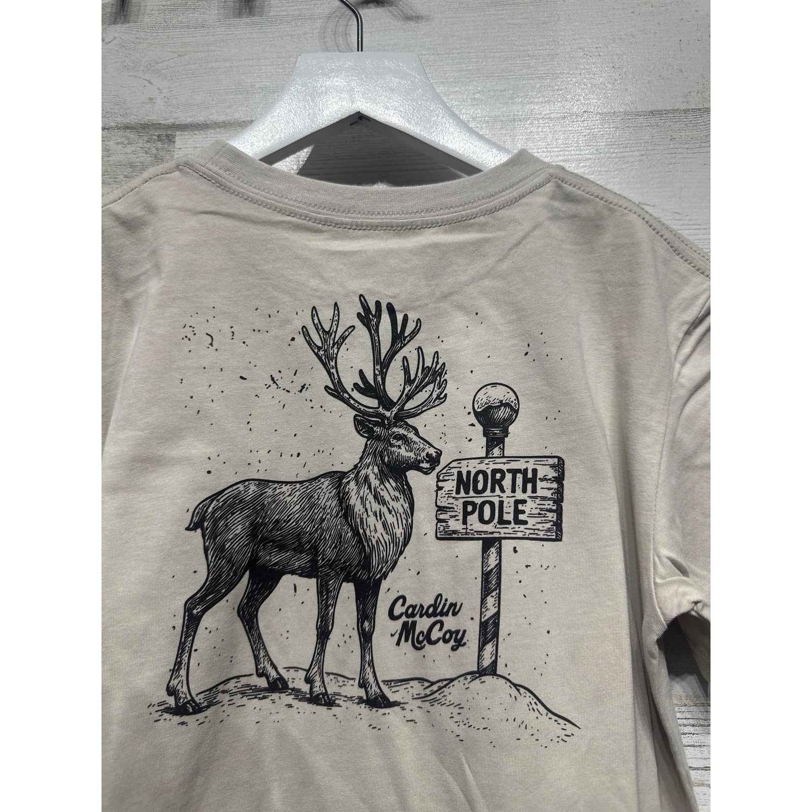Cardin McCoy Pocket Tee Kids M 8/10 Tan North Pole Reindeer Graphic NWT1