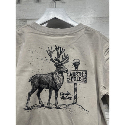 Cardin McCoy Pocket Tee Kids M 8/10 Tan North Pole Reindeer Graphic NWT1