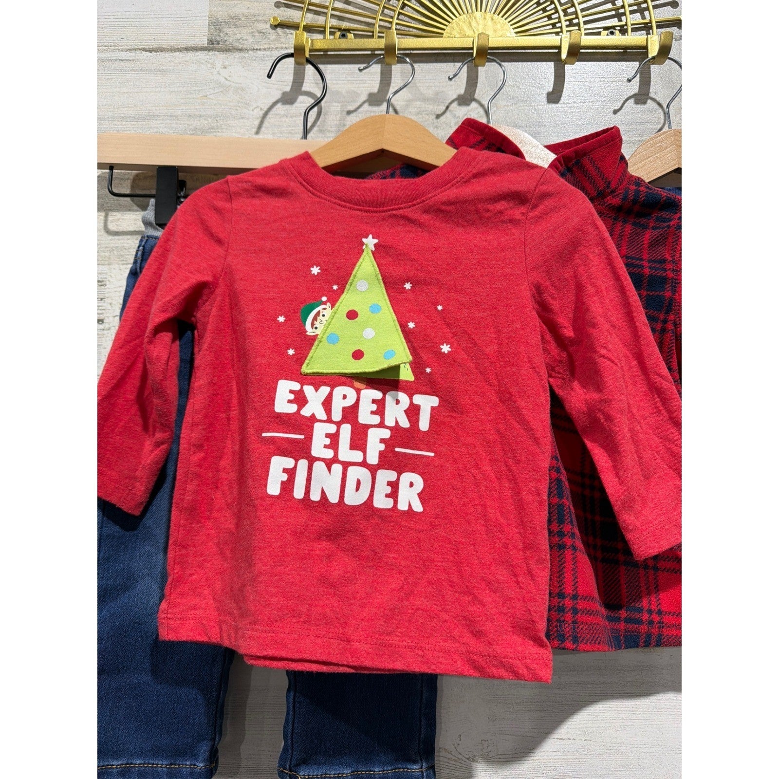 Carter's Holiday Bundle Boys 18-24M Red Blue Plaid Christmas Elf Rudolph EUC1