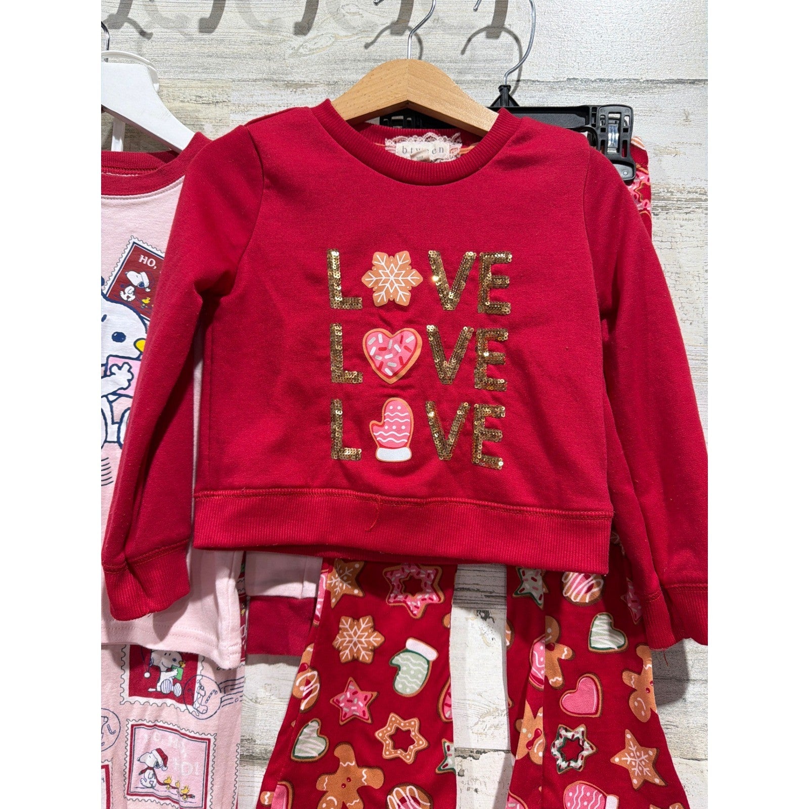 Carter's BTWEEN Holiday Bundle Girls 4 Red Pink Snoopy Gingerbread Christmas EUC1