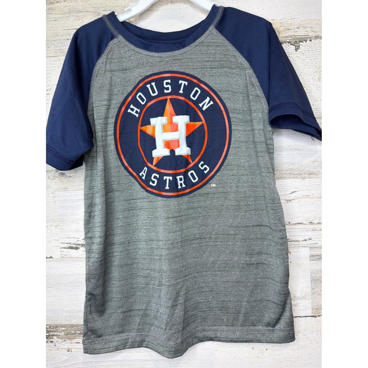 Houston Astros T-Shirt Boys XS 4/5 Gray Navy Raglan Baseball Sport0