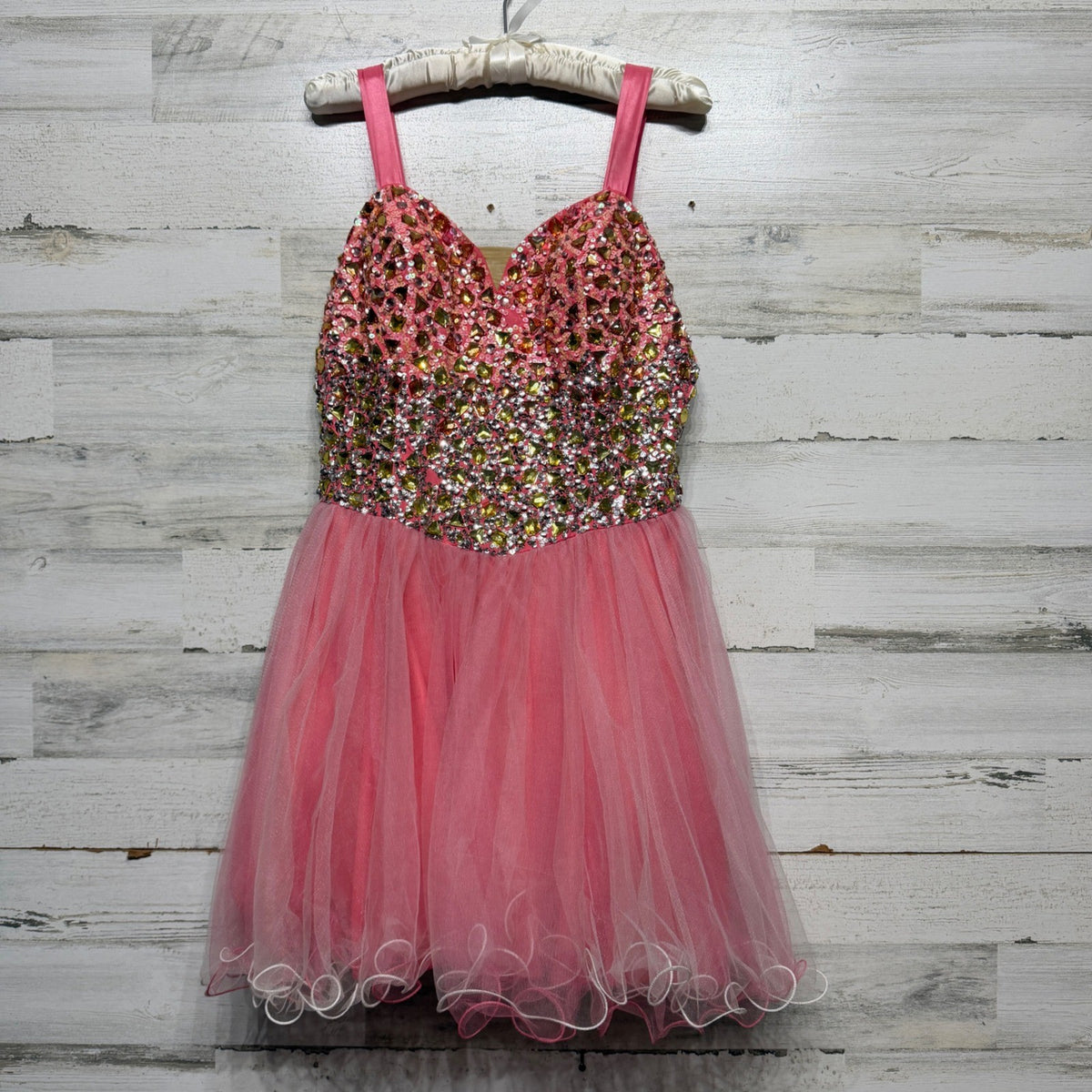 Terani Couture Cocktail Dress Women 10 Pink Sequin Tulle Pageant Glam0