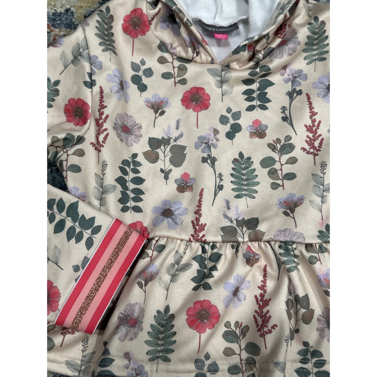 Vince Camuto 2-Piece Hoodie Leggings Set Girls 5 Cream Floral*Flawed*1