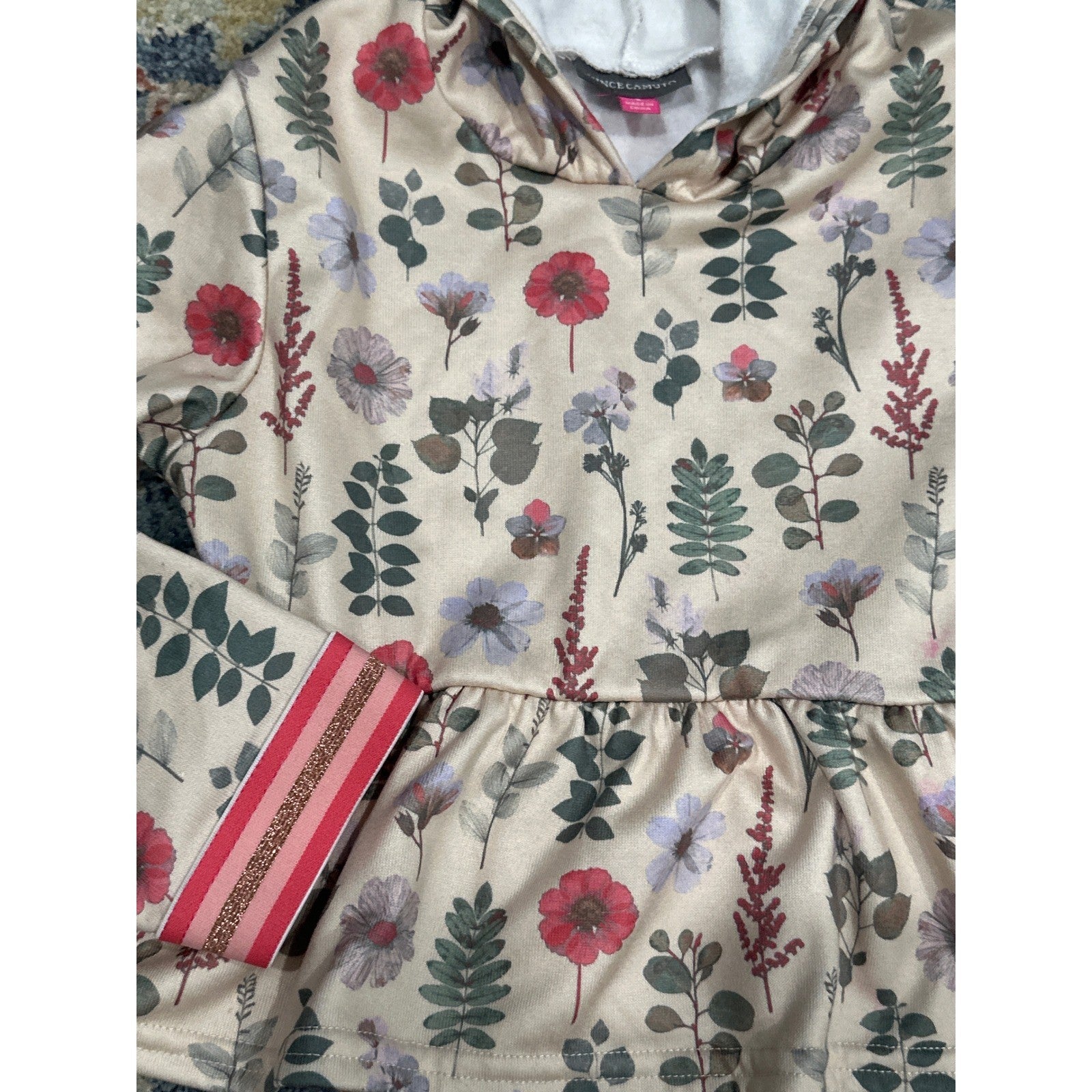 Vince Camuto 2-Piece Hoodie Leggings Set Girls 5 Cream Floral*Flawed*1